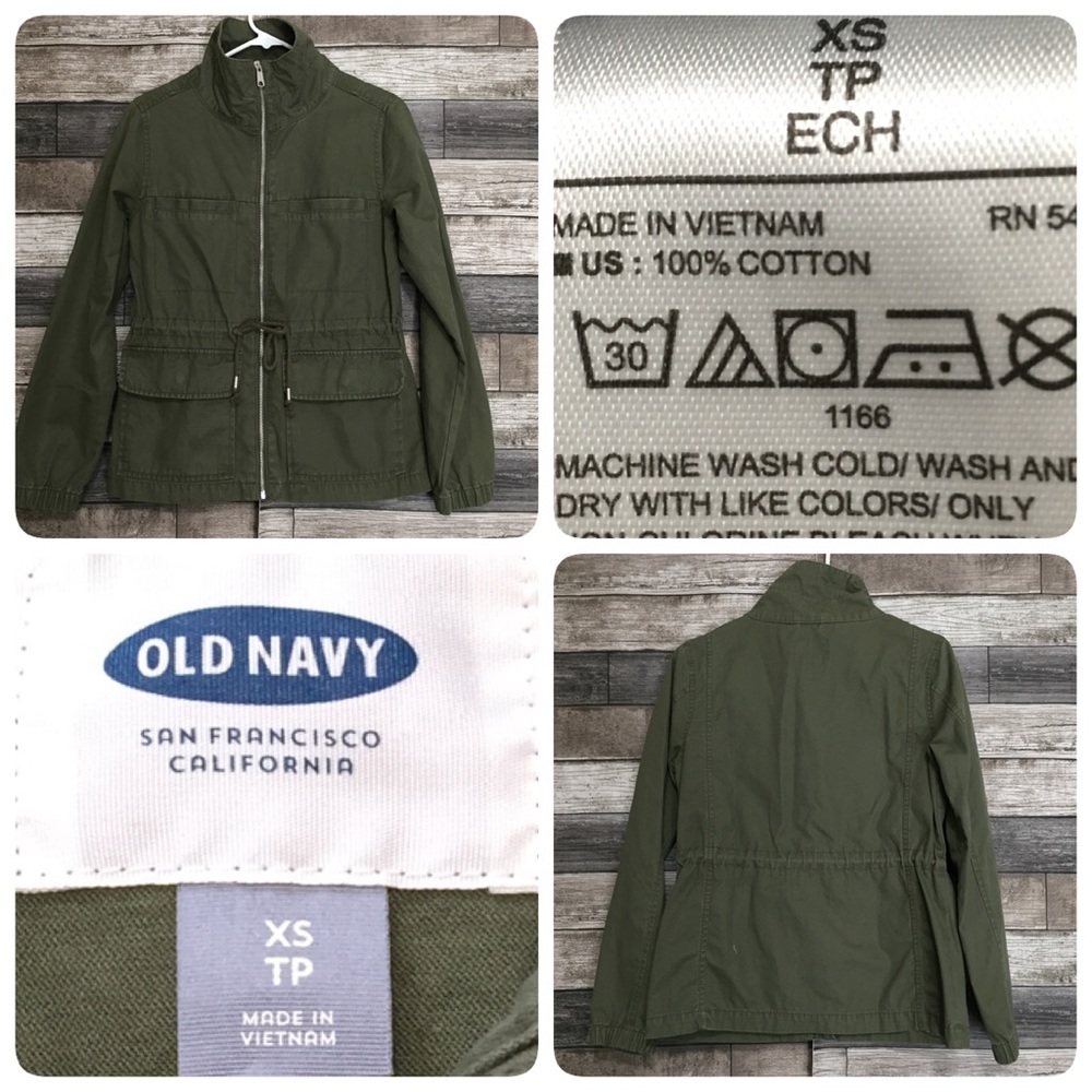 Old Navy Military Jacket Women’s XS Olive Green Full Zip Utility 100% Cotton.